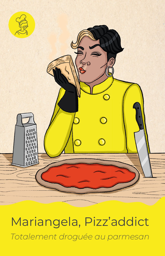 "Mariangela" pour le jeu de 7 familles "Gang of Pizzas" et "Adial"