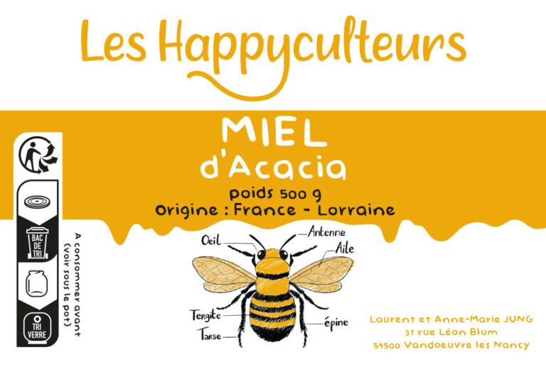 Packaging pour du miel d'acacia-Les Happyculteurs-